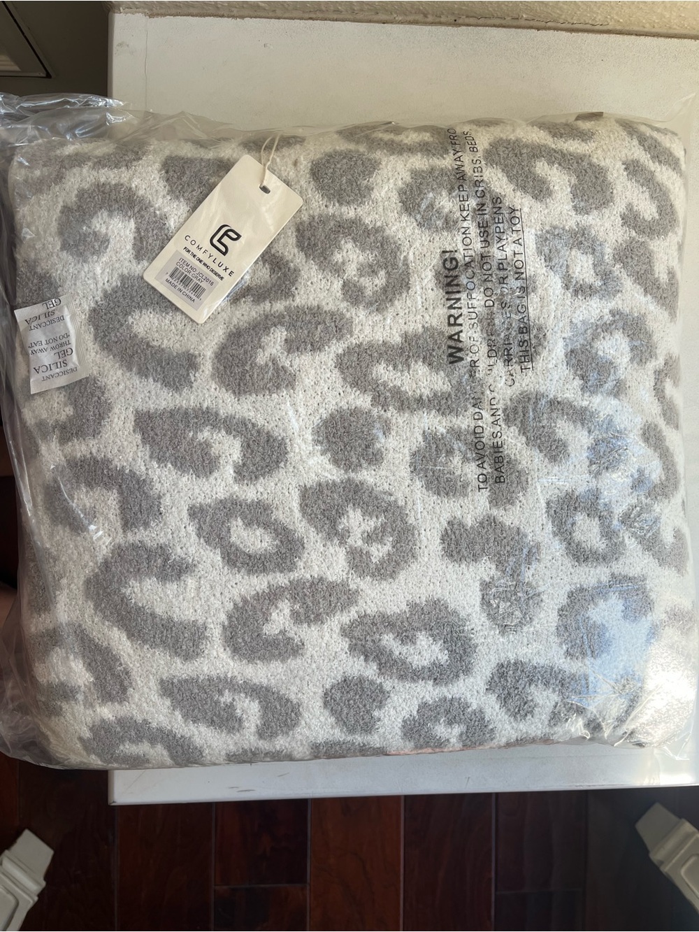 Gray Leopard 2-1 Throw Blanket and Pillow- Gray/White